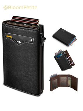 Men Slim Pop Up Card Holder RFID Blocking Leather Trifold Wallet Cash Pocket